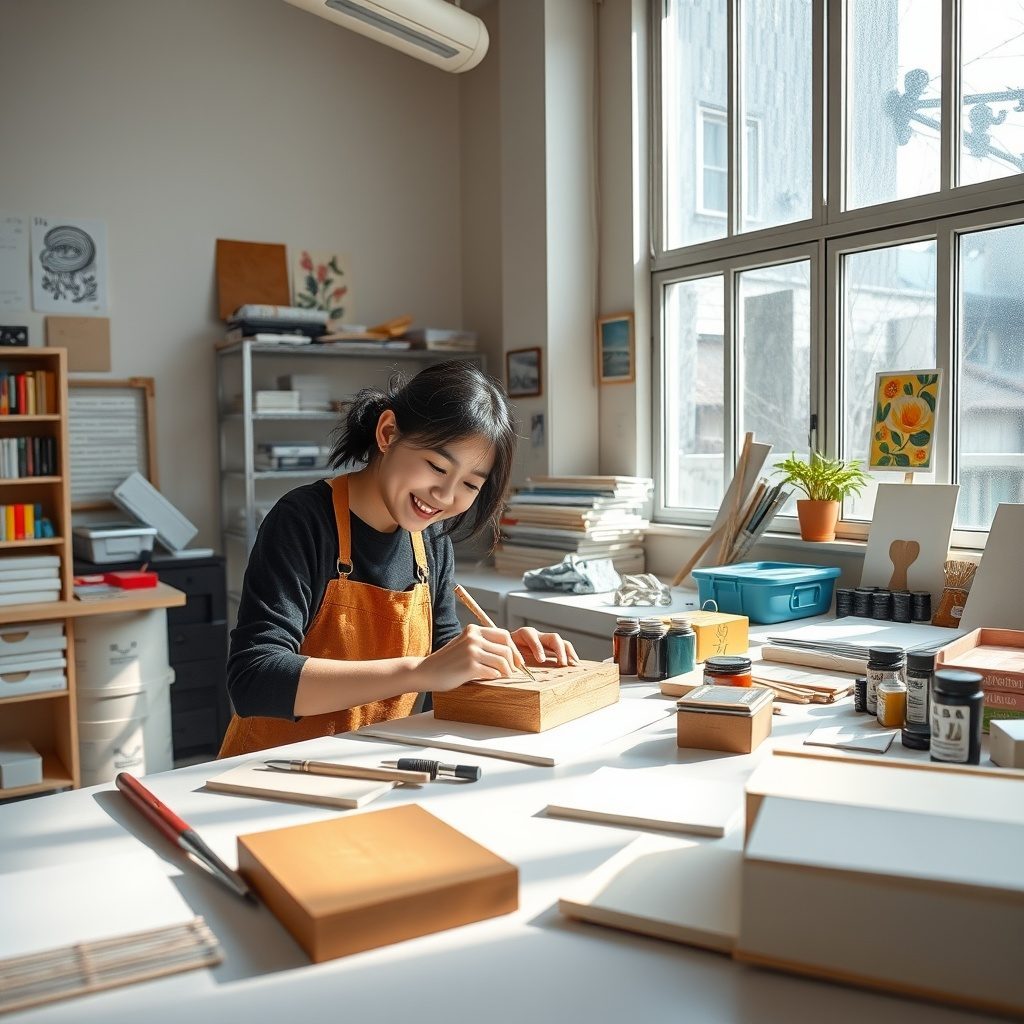 Linocut workshop in action